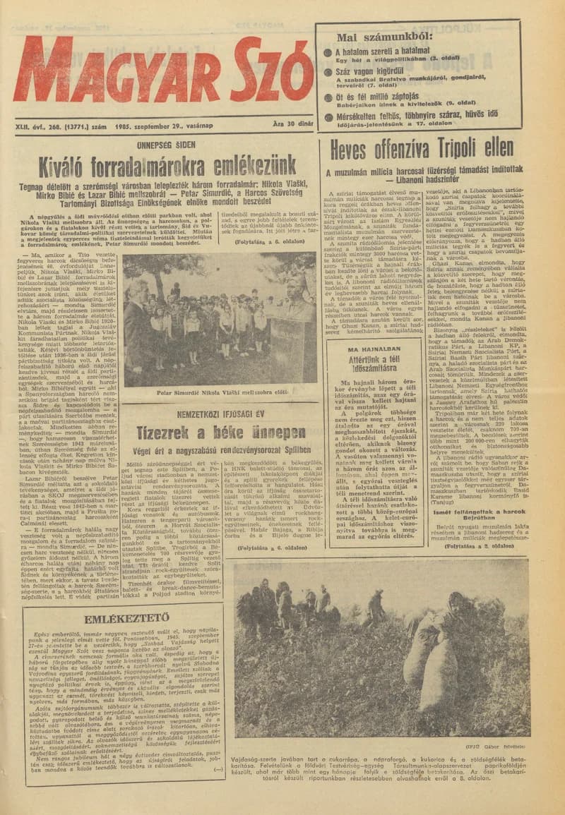 Magyar Szó, 42. évf. 1985. szeptember 29. 268. sz. 1–32. oldal