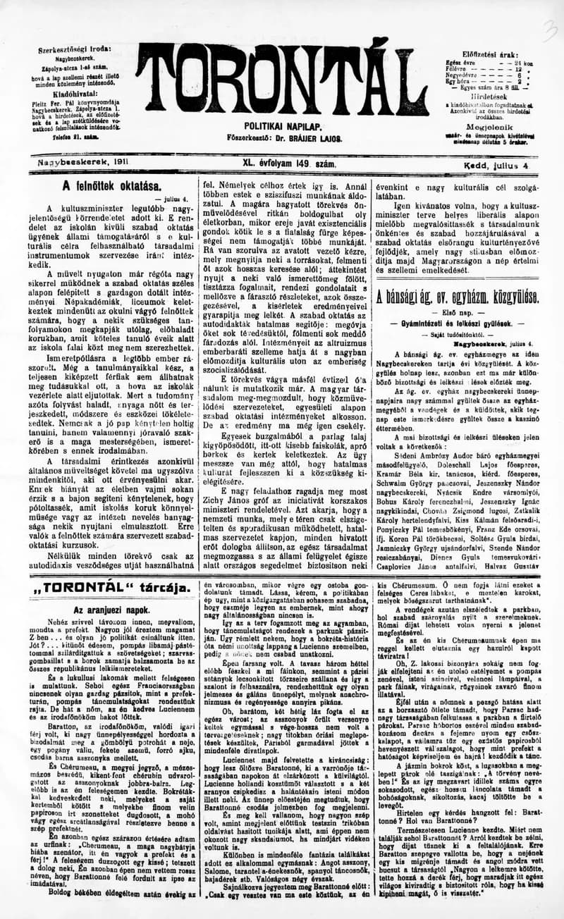 Torontál, 40. évf. 1911. július 4. 149. sz.