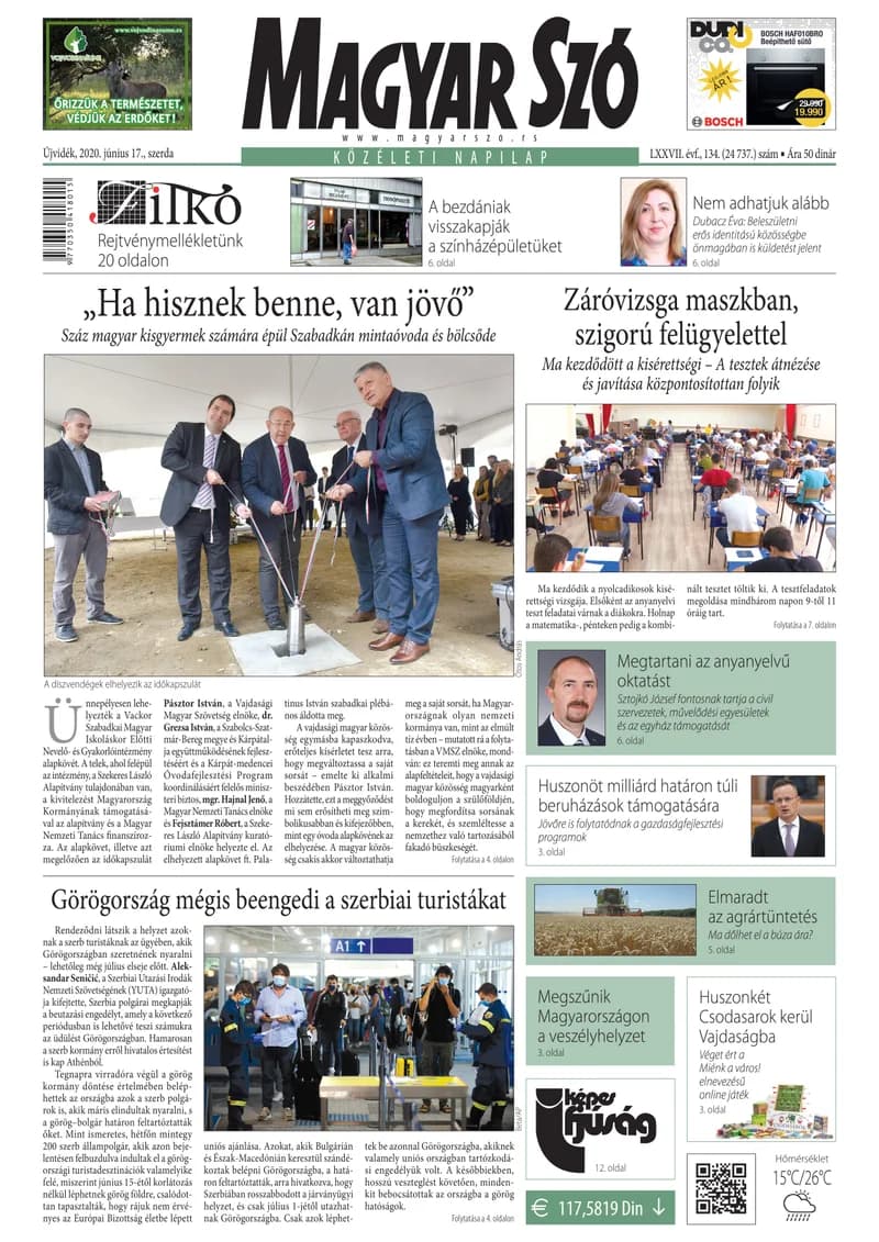 Magyar Szó, 77. évf. 2020. június 17. 134. sz. 1–16. oldal