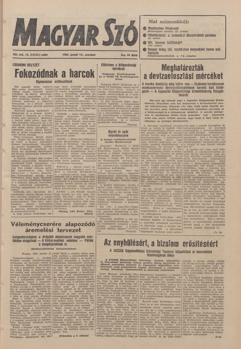 Magyar Szó, 41. évf. 1984. január 14. 12. sz. 1–20. oldal
