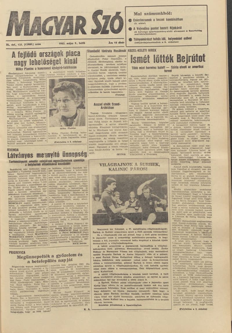 Magyar Szó, 40. évf. 1983. május 9. 125. sz. 1–16. oldal