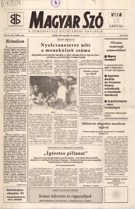 Magyar Szó, 52. évf. 1995. augusztus 12. 186. sz. 1–16. oldal