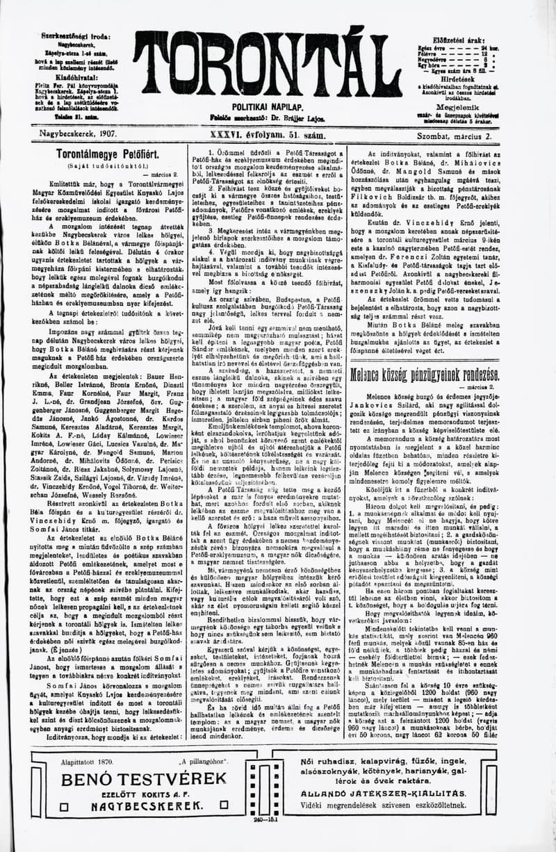 Torontál, 36. évf. 1907. március 2. 51. sz.