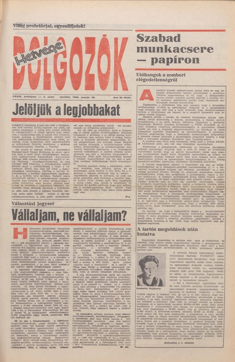Dolgozók, 40. évf. 1986. január 30. 4. sz.