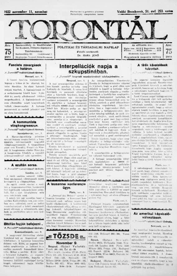 Torontál, 51. évf. 1922. november 11. 253. sz.