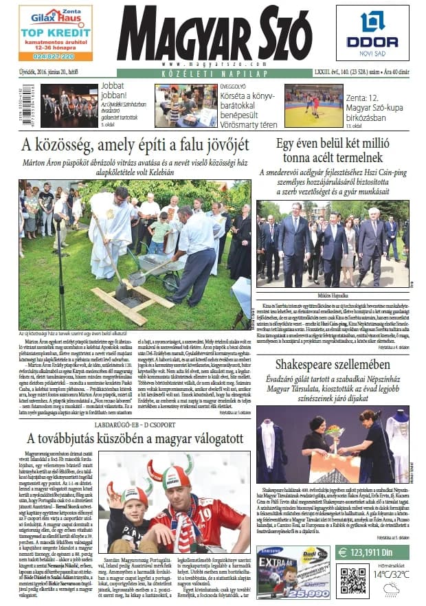 Magyar Szó, 73. évf. 2016. június 20. 140. sz. 1–20. oldal