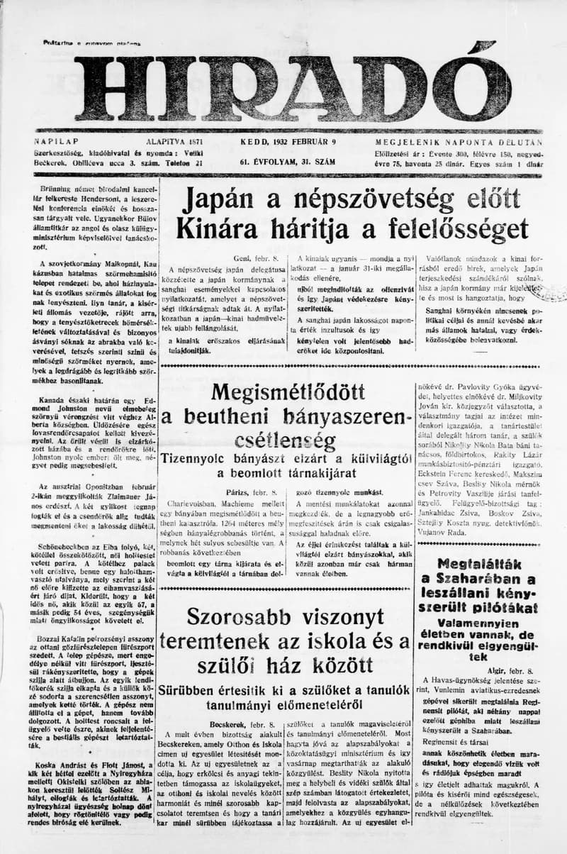 Híradó, 61. évf. 1932. január 31. 25. sz.