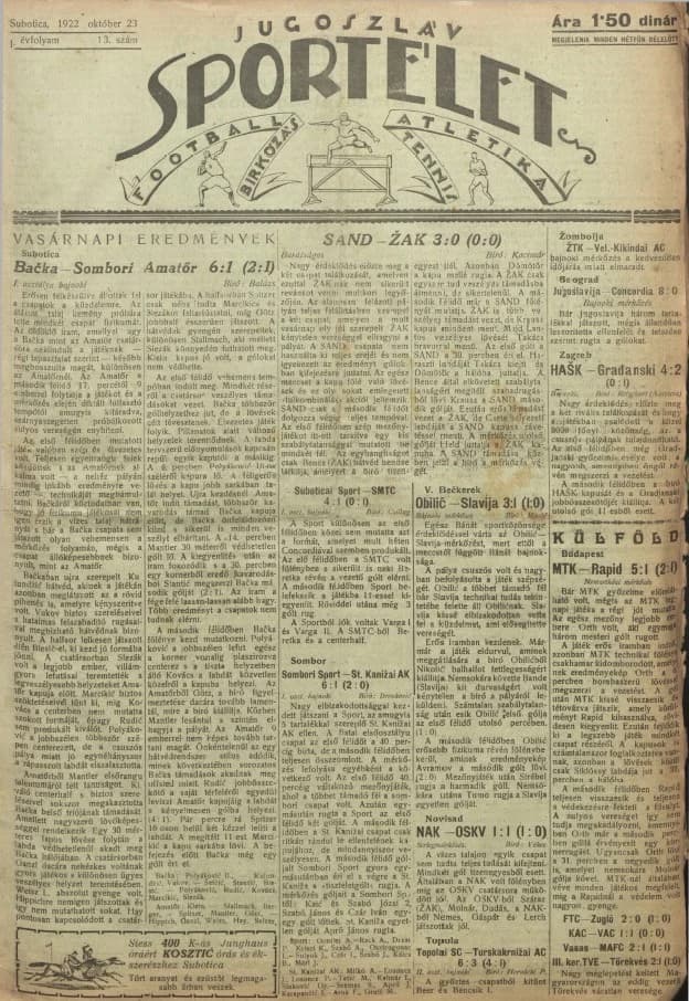 Jugoszláv sportélet, 1. évf. 1922. október 23. 13. sz.