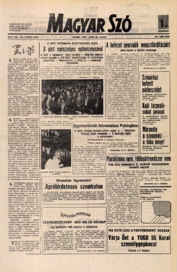 Magyar Szó, 46. évf. 1989. április 28. 115. sz. 1–24. oldal