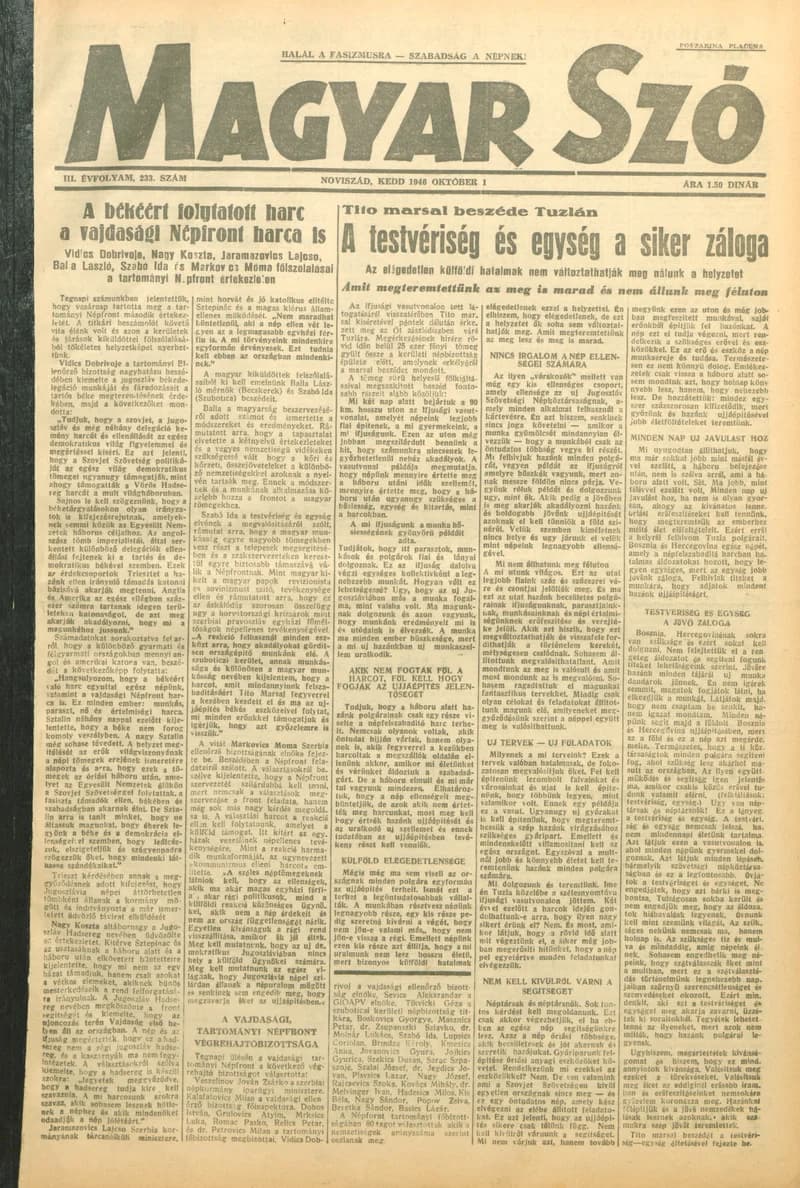 Magyar Szó, 3. évf. 1946. október 1. 233. sz. 1–4. oldal