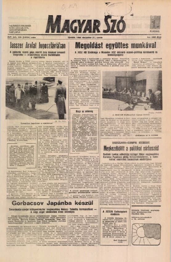 Magyar Szó, 45. évf. 1988. december 21. 350. sz.