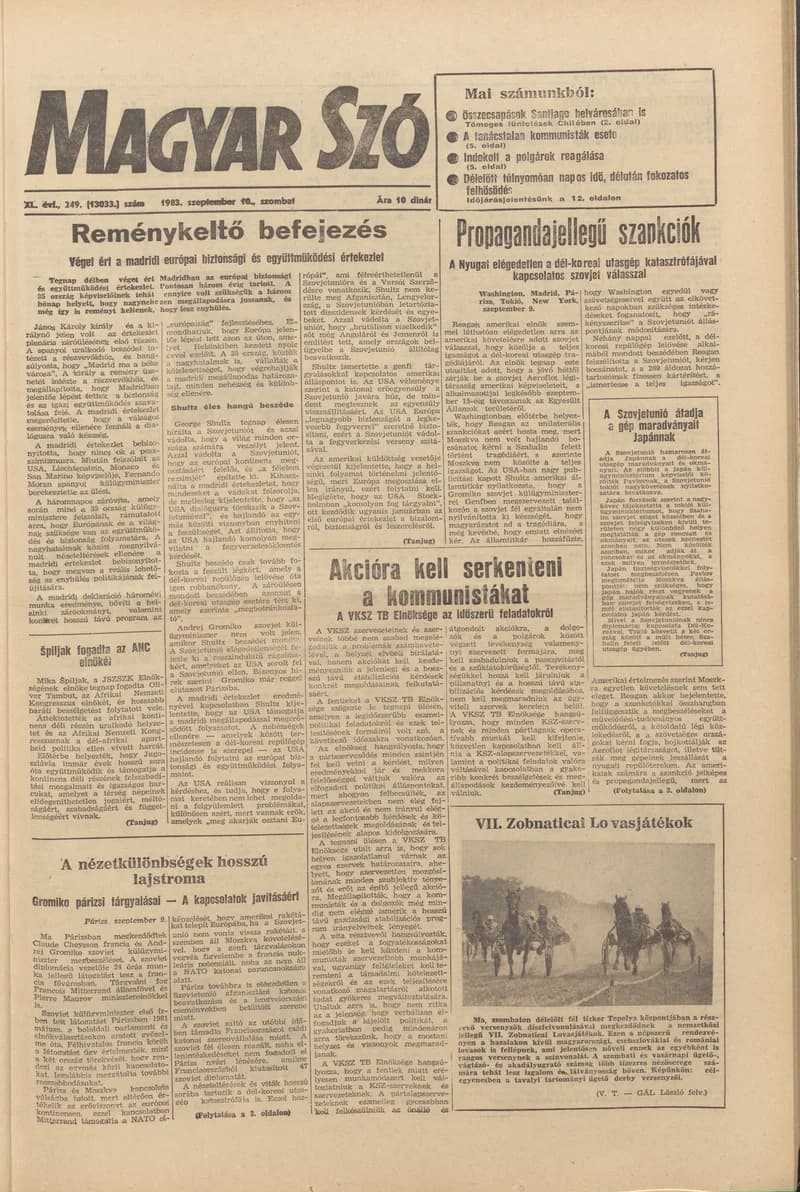 Magyar Szó, 40. évf. 1983. szeptember 10. 249. sz.