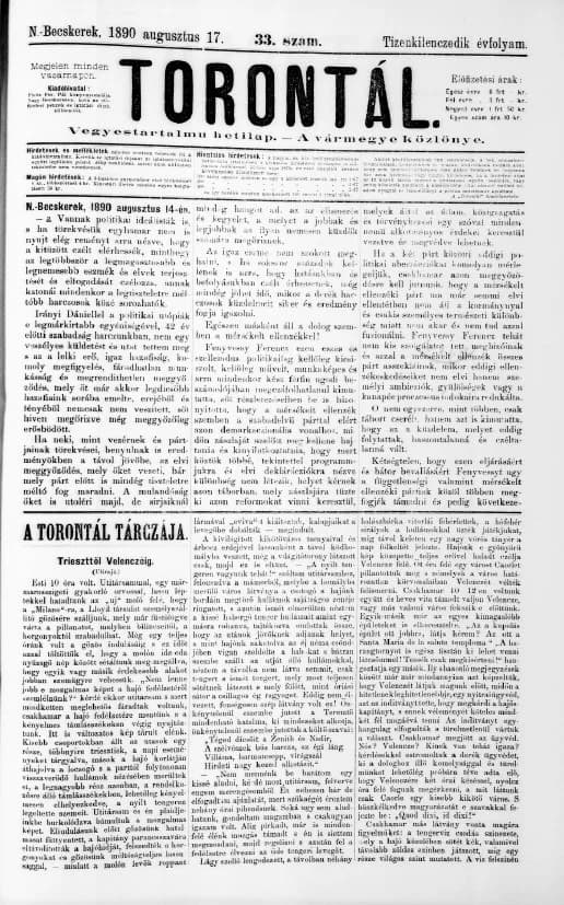 Torontál, 19. évf. 1890. augusztus 17. 33. sz.