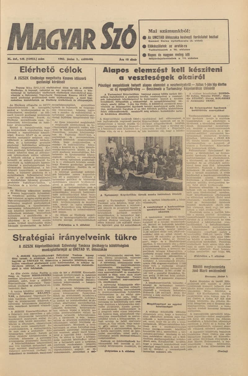 Magyar Szó, 40. évf. 1983. június 2. 149. sz. 1–28. oldal