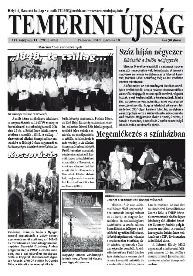 Temerini Újság, 16. évf. 2010. március 18. 11. sz.