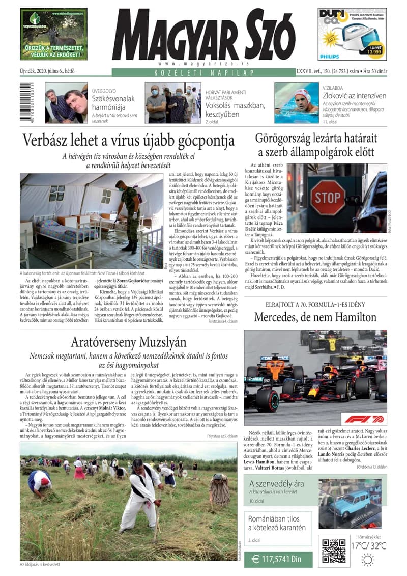Magyar Szó, 77. évf. 2020. július 6. 150. sz. 1–16. oldal