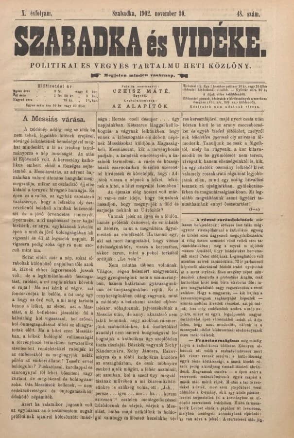 Szabadka és vidéke II, 10. évf. 1902. november 30. 48. sz.