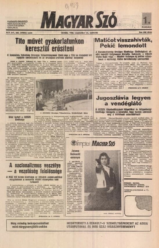 Magyar Szó, 45. évf. 1988. szeptember 22. 262. sz.