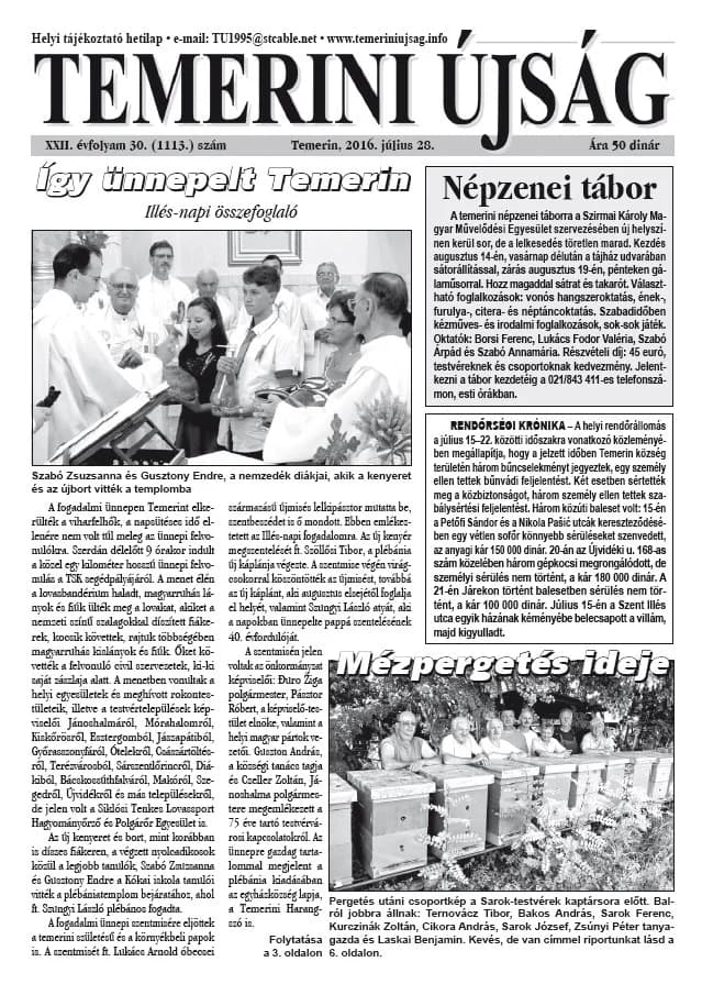 Temerini Újság, 22. évf. 2016. július 28. 30. sz.