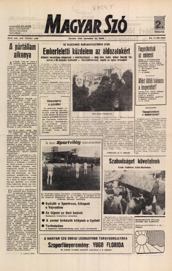 Magyar Szó, 46. évf. 1989. november 20. 319. sz. 1–20. oldal