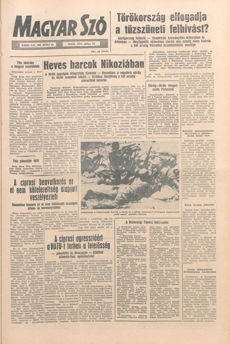 Magyar Szó, 31. évf. 1974. július 22. 199. sz. 1–2. oldal