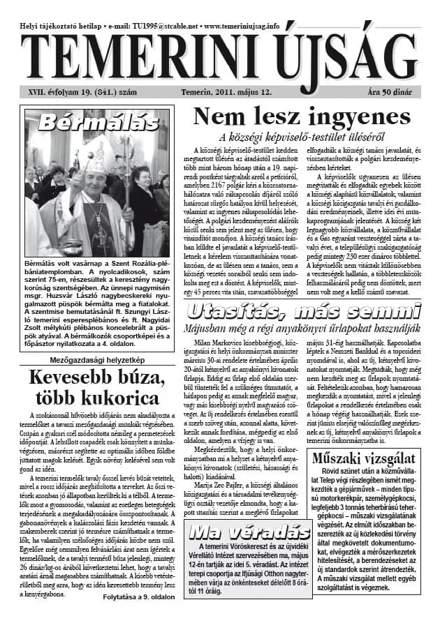 Temerini Újság, 17. évf. 2011. május 12. 19. sz.