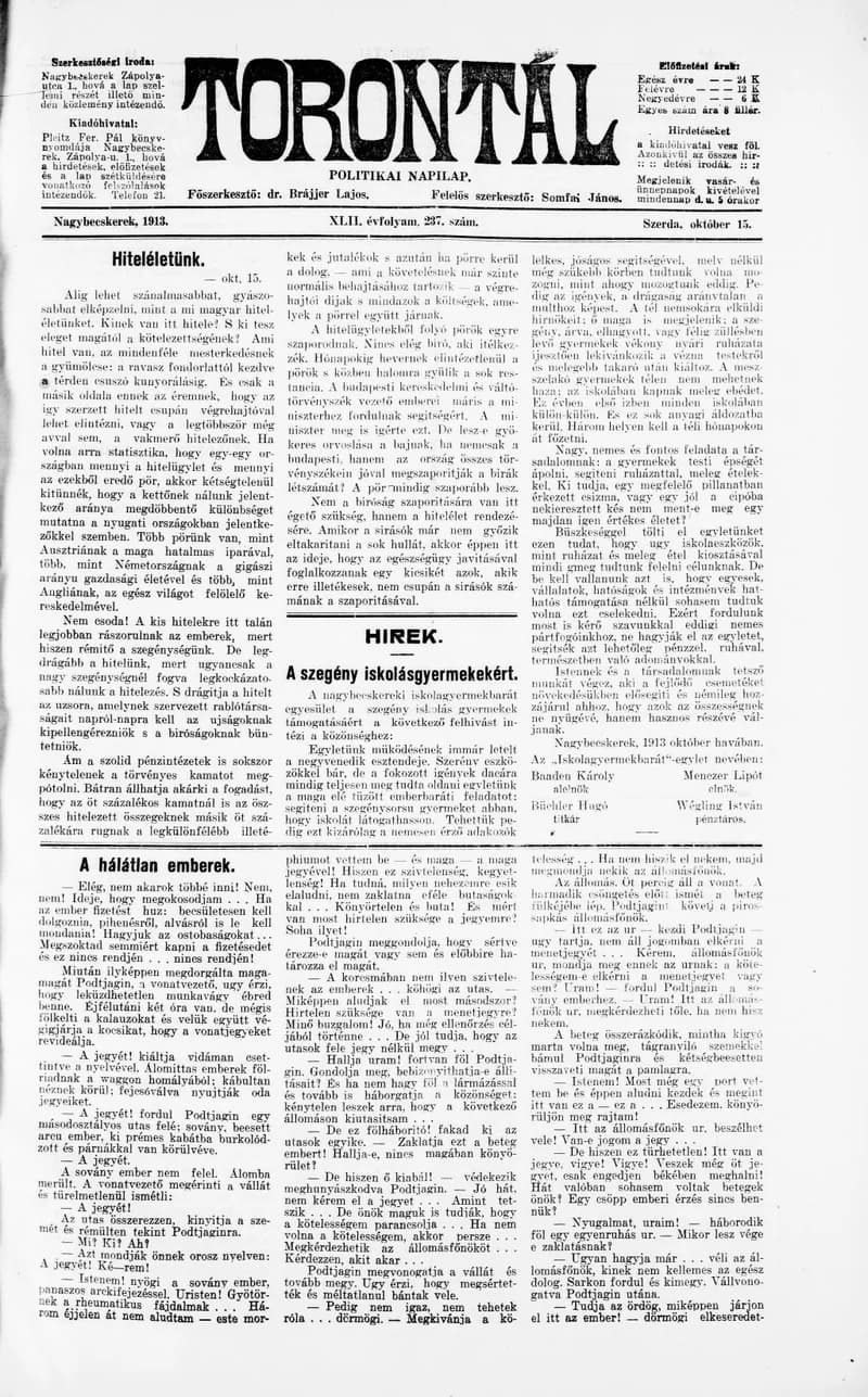Torontál, 42. évf. 1913. október 15. 237. sz.