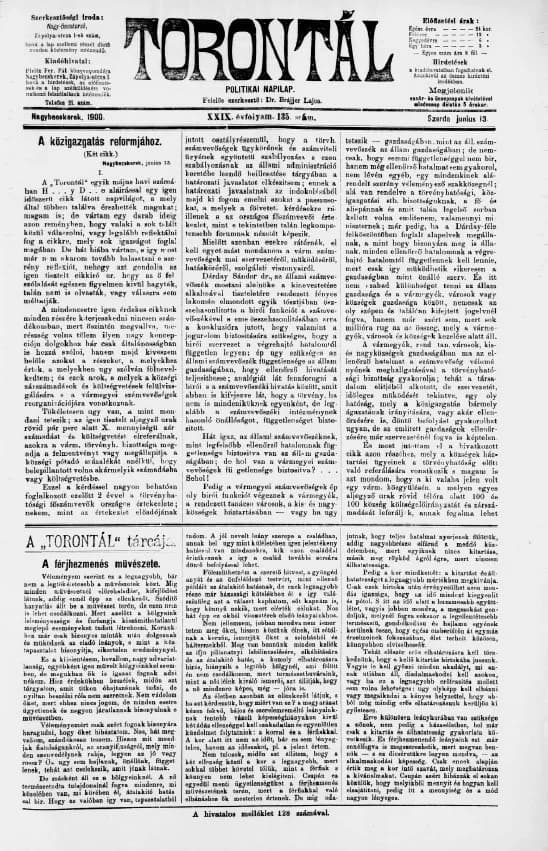 Torontál, 29. évf. 1900. június 13. 135. sz.