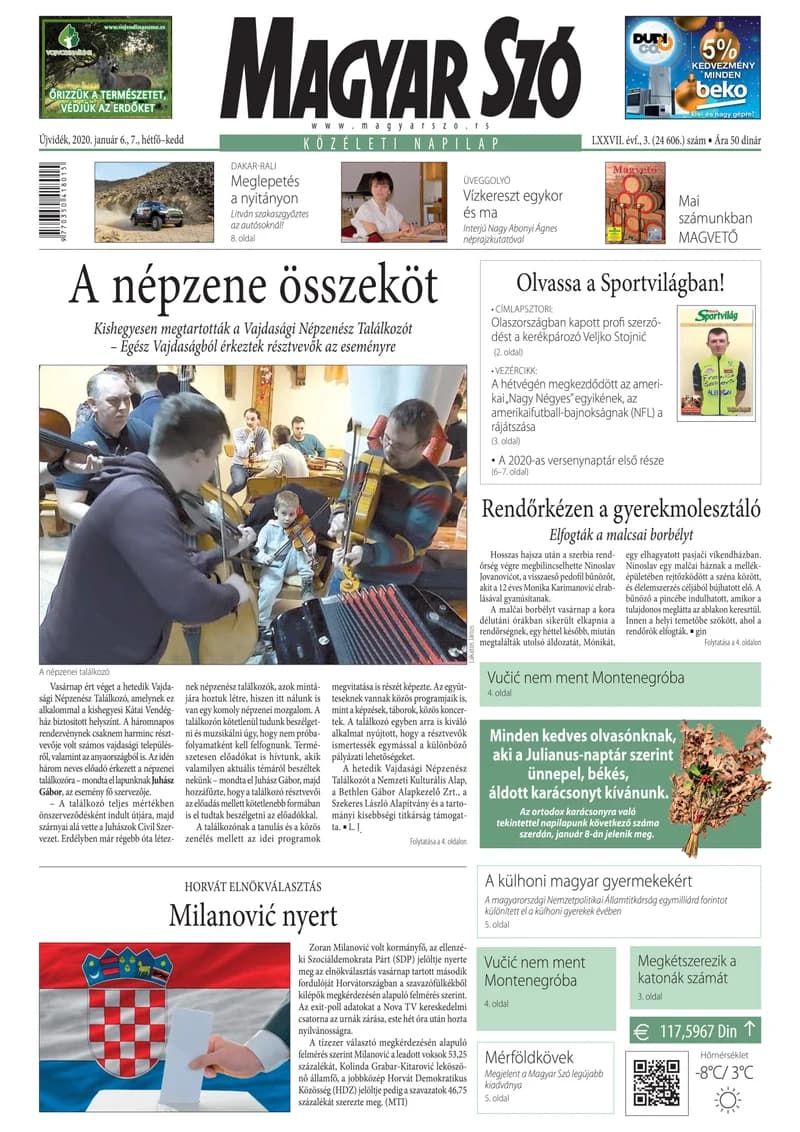 Magyar Szó, 77. évf. 2020. január 6. – 7. 3. sz. 1. oldal
