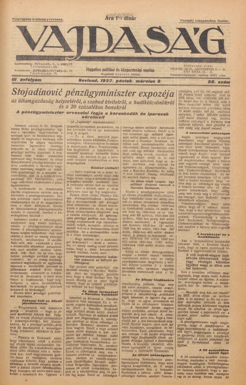 Vajdaság, 3. évf. 1923. március 9. 56. sz.