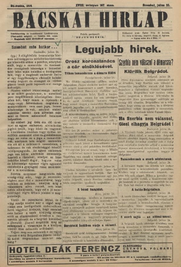 Bácskai Hirlap, 18. évf. 1914. július 25. 167. sz.
