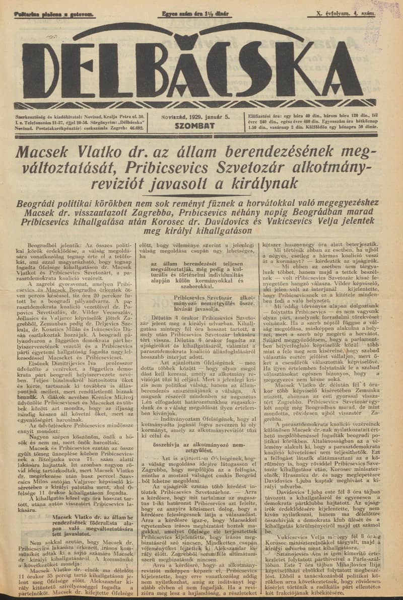 Délbácska, 10. évf. 1929. január 5. 4. sz.