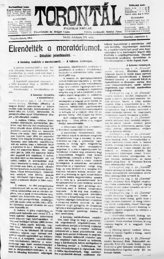 Torontál, 43. évf. 1914. augusztus 1. 173. sz.