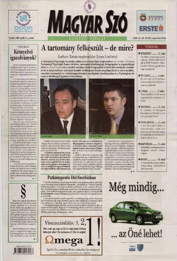 Magyar Szó, 63. évf. 2006. április 14. 86. sz. 1–20. oldal