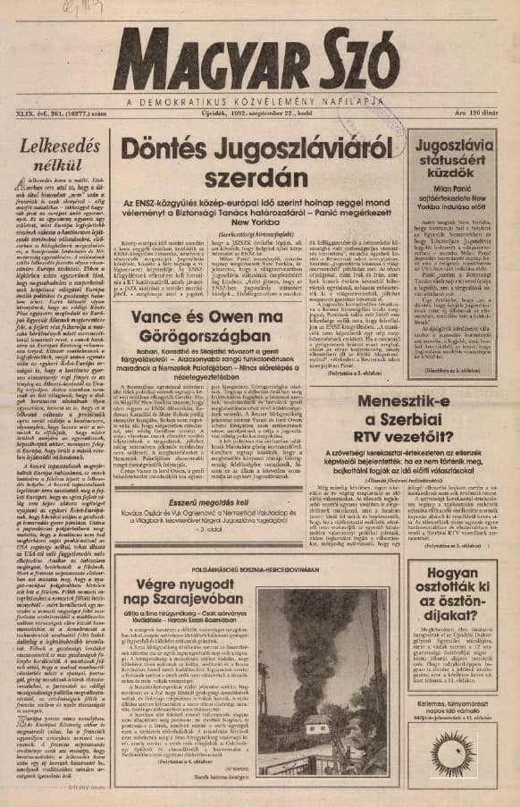 Magyar Szó, 49. évf. 1992. szeptember 22. 261. sz. 1–16. oldal