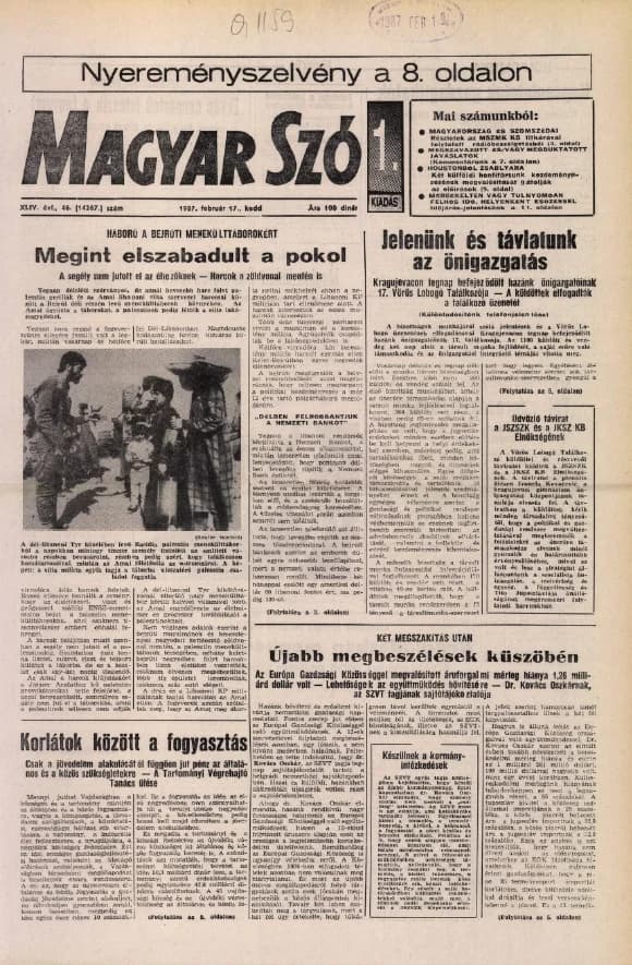 Magyar Szó, 44. évf. 1987. február 17. 46. sz. 1–20. oldal