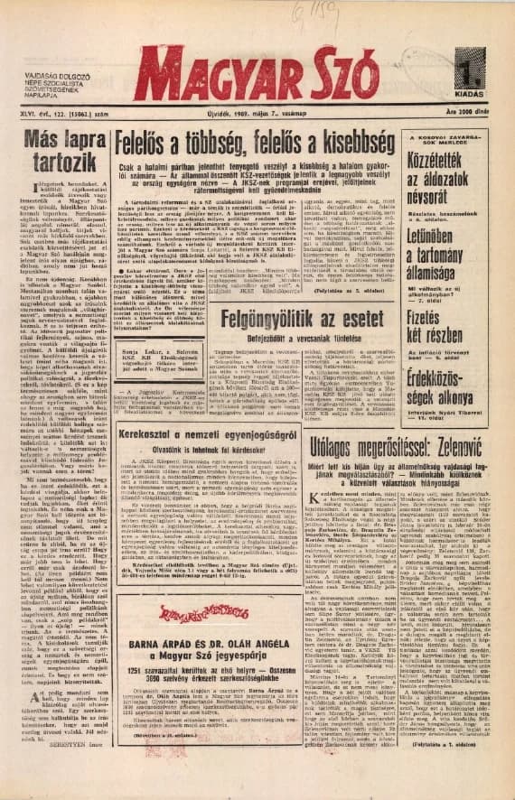 Magyar Szó, 46. évf. 1989. május 7. 122. sz. 1–32. oldal