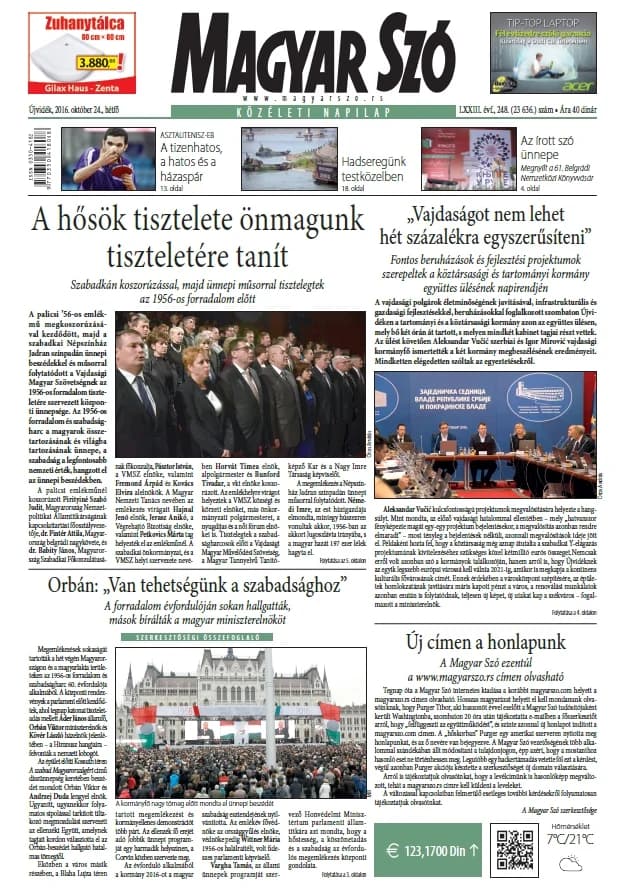 Magyar Szó, 73. évf. 2016. október 24. 248. sz. 1–20. oldal