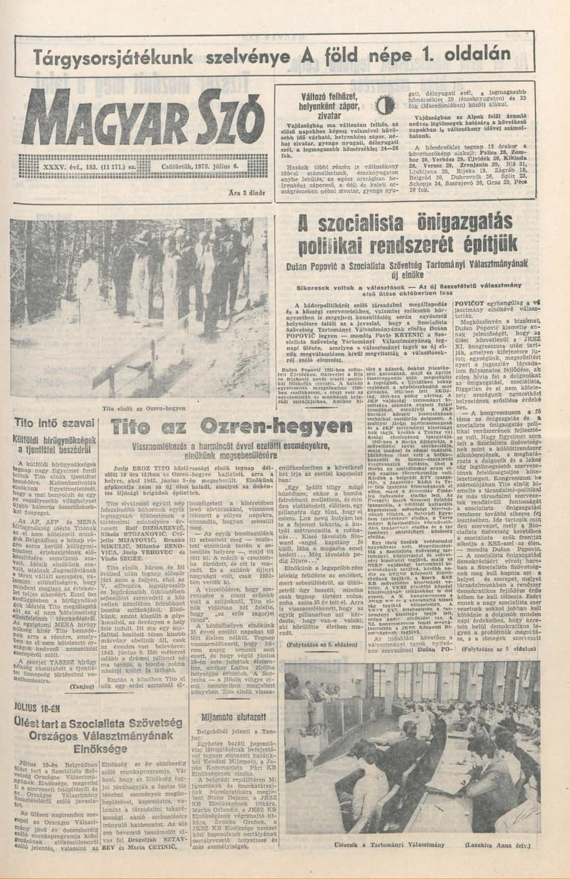 Magyar Szó, 35. évf. 1978. július 6. 183. sz. 1–16. oldal