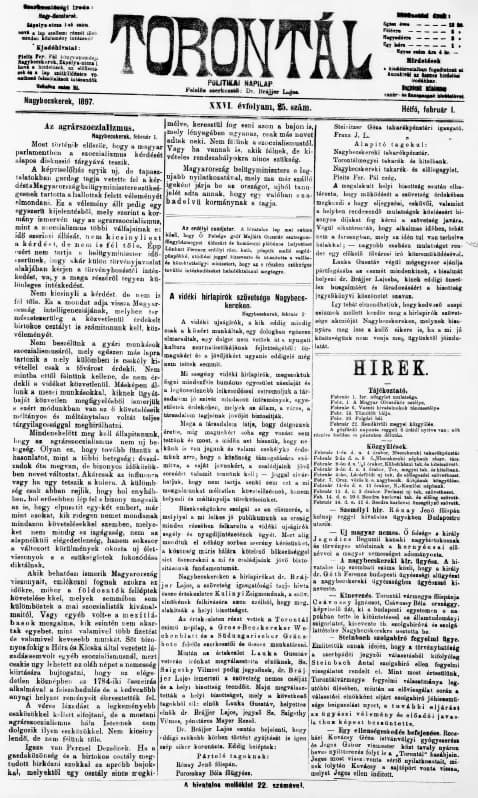 Torontál, 26. évf. 1897. február 1. 25. sz.