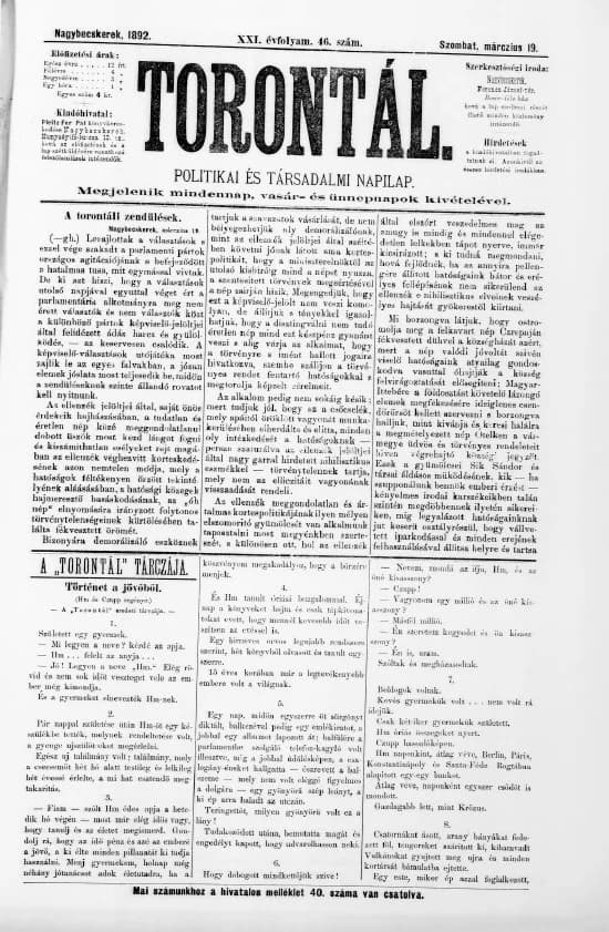 Torontál, 21. évf. 1892. március 19. 46. sz.