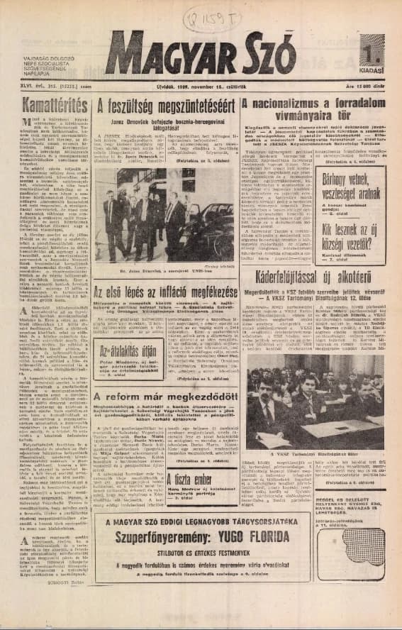 Magyar Szó, 46. évf. 1989. november 16. 315. sz. 1–16. oldal
