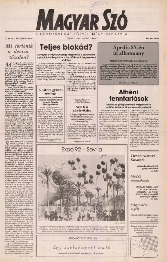 Magyar Szó, 49. évf. 1992. április 21. 109. sz. 1–20. oldal