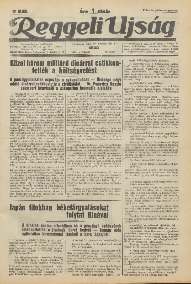 Reggeli Újság, 13. évf. 1932. március 1. 50. sz.