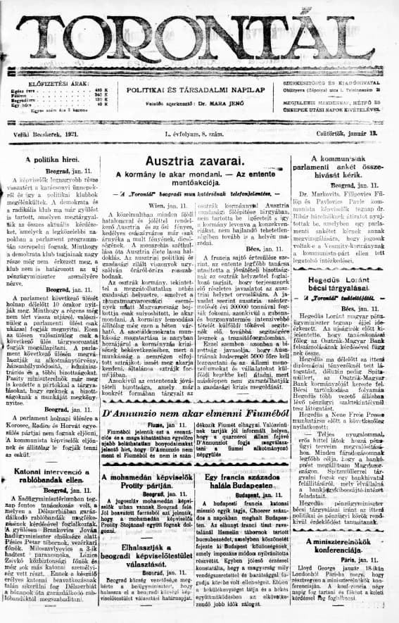 Torontál, 50. évf. 1921. január 13. 8. sz.