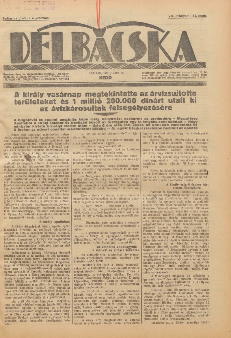 Délbácska, 7. évf. 1926. július 20. 164. sz.