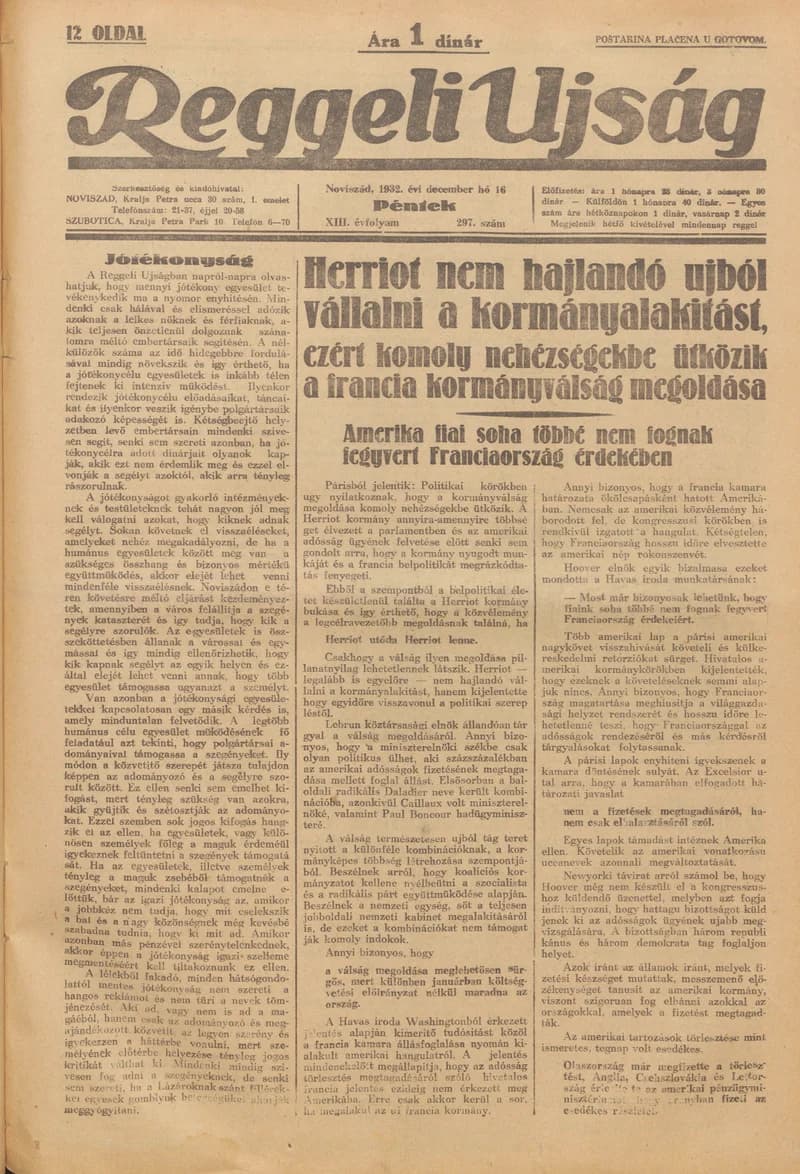 Reggeli Újság, 13. évf. 1932. december 16. 297. sz.