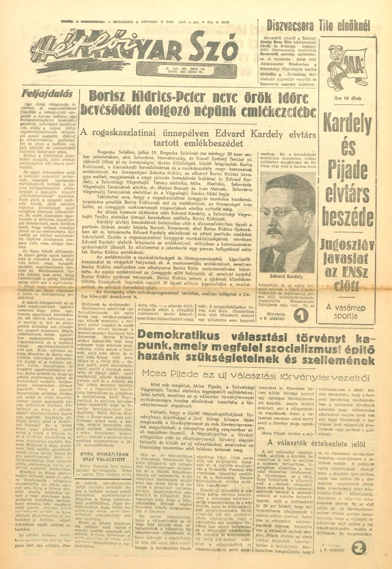 Magyar Szó, 10. évf. 1953. július 20. 197. sz. 1–8. oldal