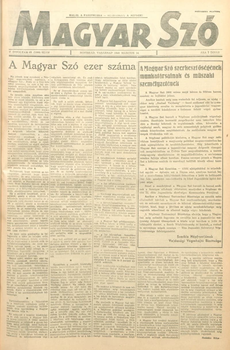 Magyar Szó, 5. évf. 1948. március 14. 63. sz. 1–16. oldal