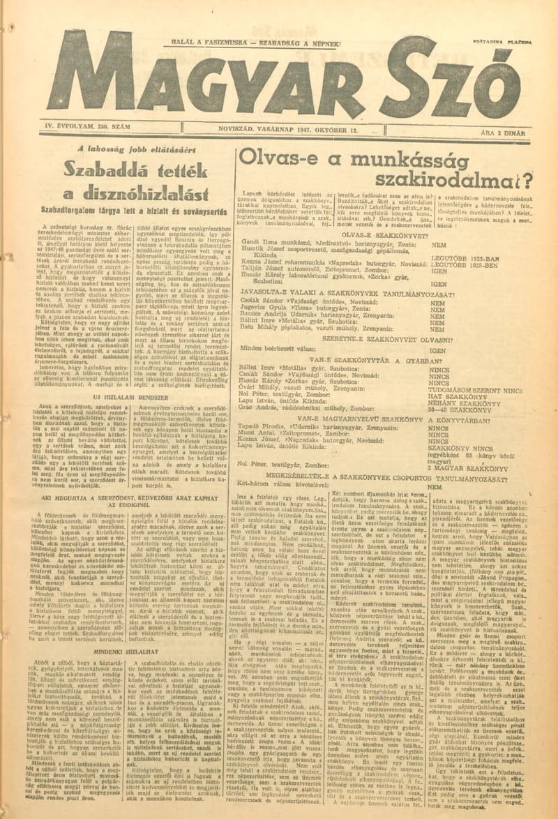 Magyar Szó, 4. évf. 1947. október 12. 250. sz. 1–8. oldal